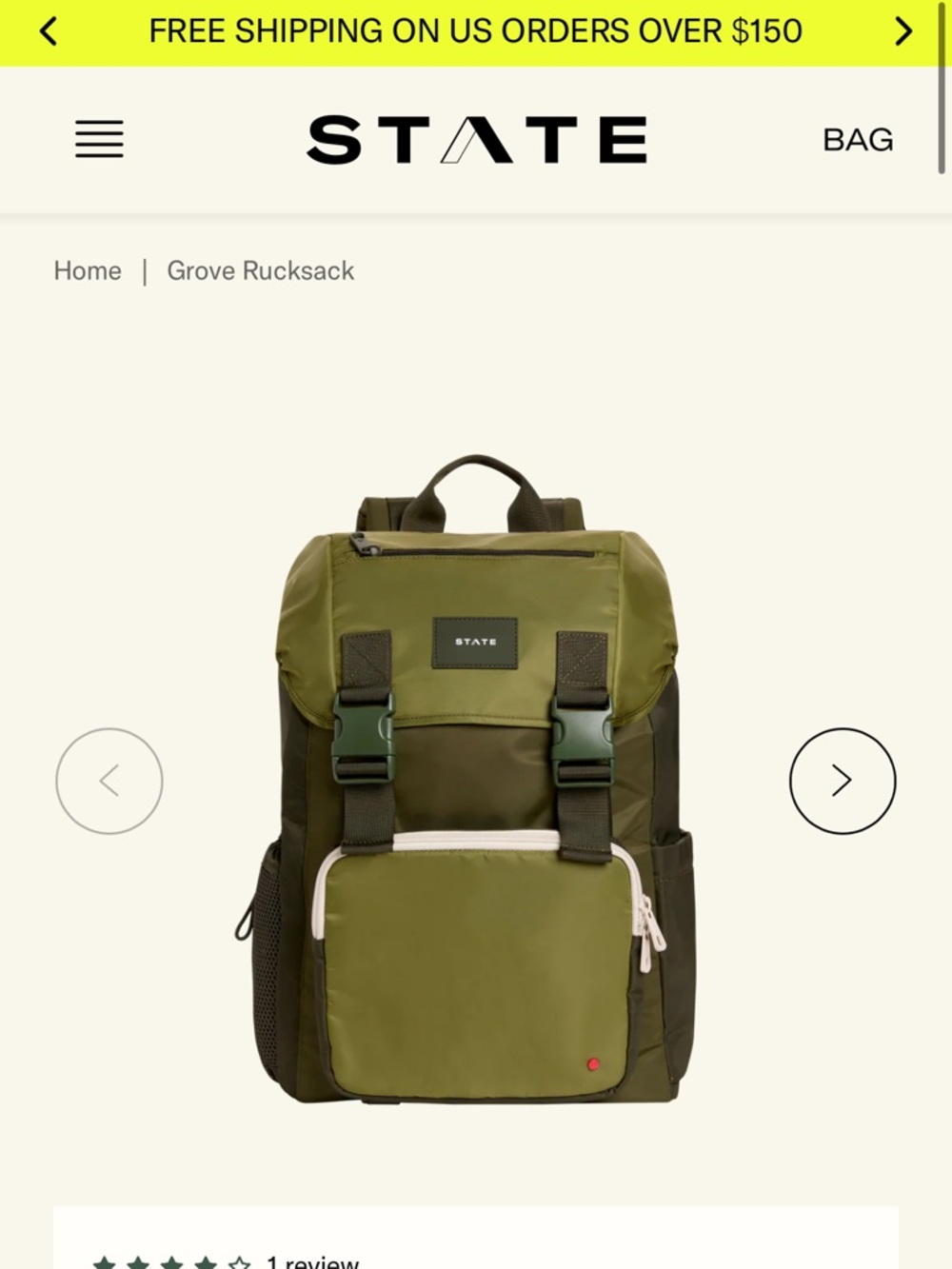 STATE Olive Green & Dark Green Backpack with Front Buckles